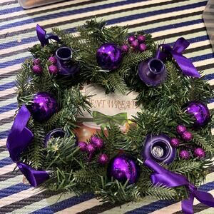 Christmas Advent Wreath Purple Ribbon 22” New
